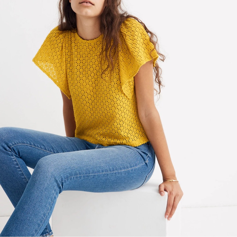 Madewell Texture & Thread Eyelet Flutter-Sleeve Top